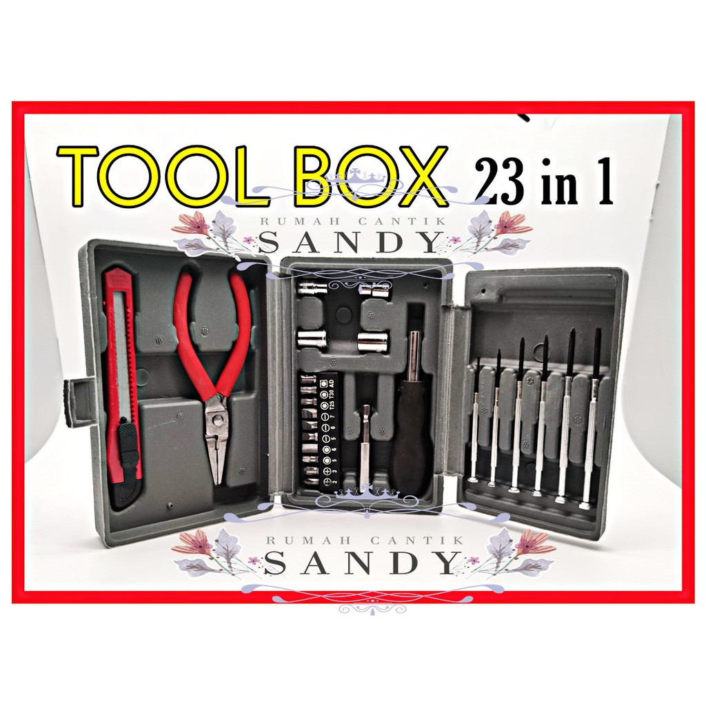 [merah] TOOL BOX / TOOL KIT 24 in 1 ~ Tang, Obeng Kembang + Datar