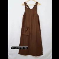 PRELOVED Dress Overall Midi Maxi Hijab Casual Navy Brown One Size