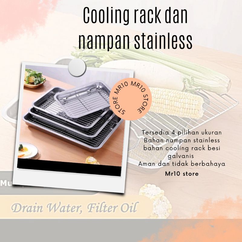 cooling rack dan wadah tirisan minyak stainless/nampan stainless steel