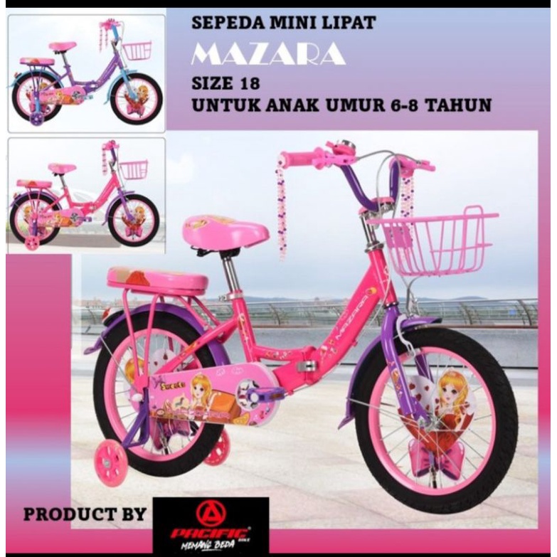 sepeda mini lipat mazara 18in pink dan ungu