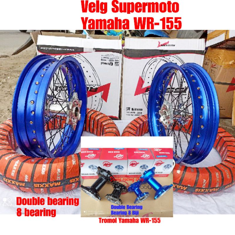 Paketan Velg pelek Supermoto WR155 Yamaha WR 155 ring 17 lebar Velg Ban Tubles Tromol WR 155  jari jari TDR Tromol Wilwood Double bearing Ban Maxxis Ban Zeneos Tubles