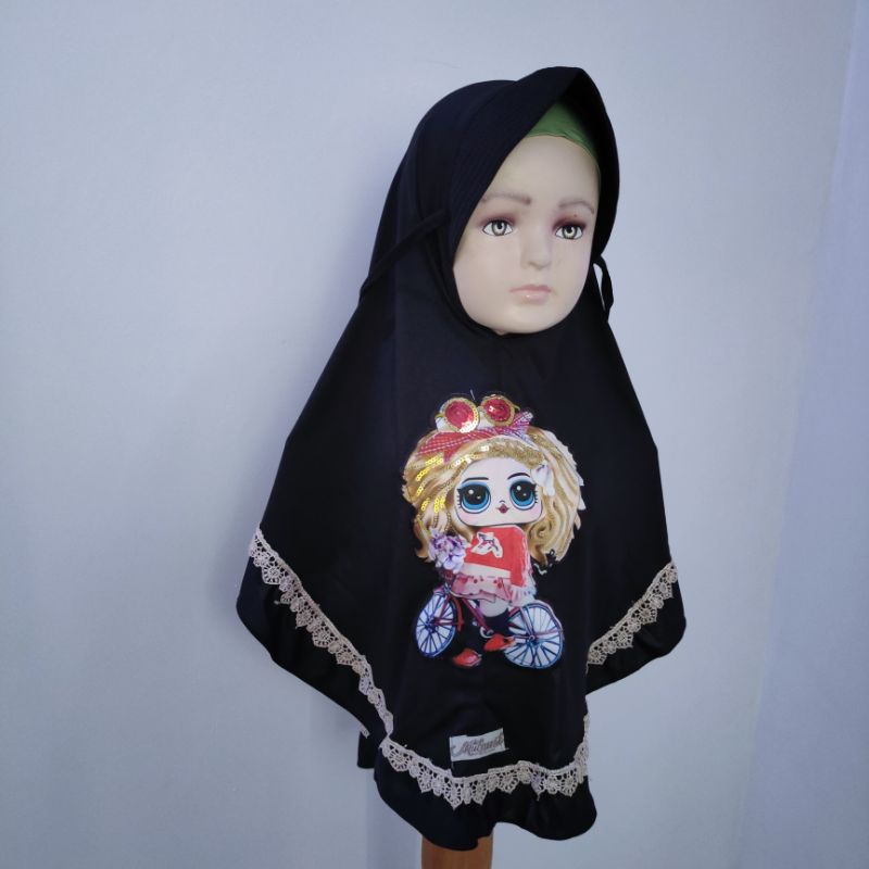 Jilbab anak 4 5 6 7 8 tahun lol lampu rempel renda lucu ( jilbab Lola )