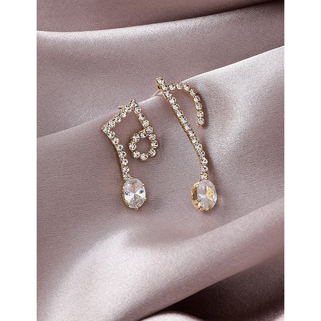 LRC Anting Tusuk Fashion Golden 925 Silver Needle Note Asymmetric Flash Diamond Earrings D59715