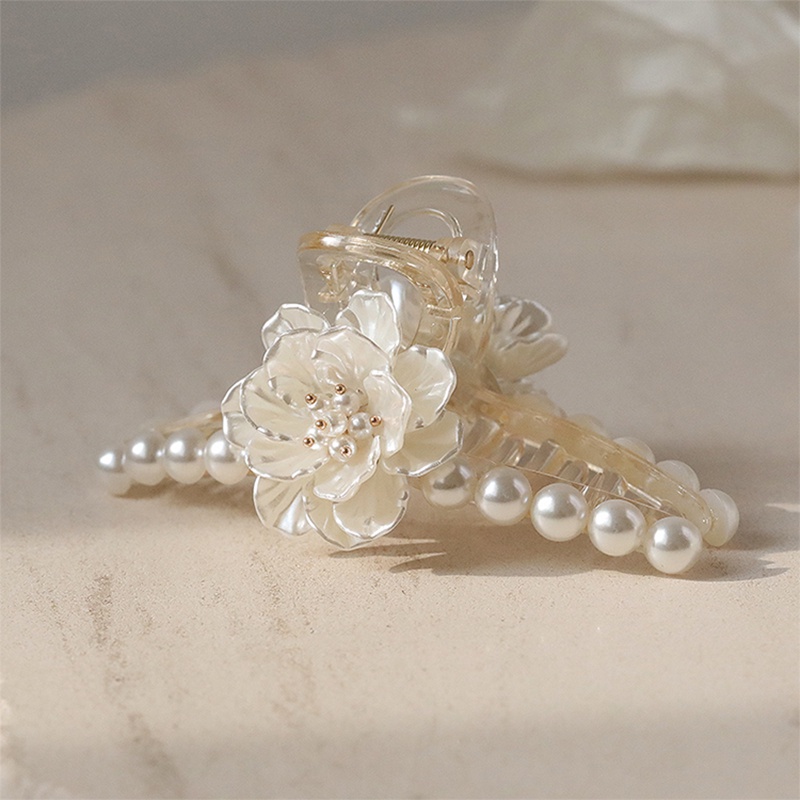 Elegant Resin Flower Pearl Hair Clip Women Hair Bun Claw Hairclip Barrette