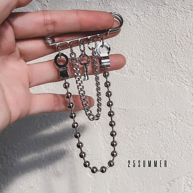 Chain Key Brooch Accessories Retro Trendy Fashionable Street