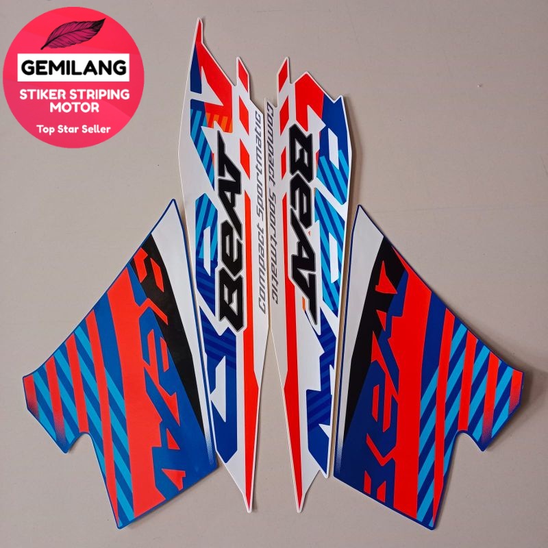 Striping Decal Polet Sticker honda beat fi sporty 2021 biru putih stiker list motor standar kualitas