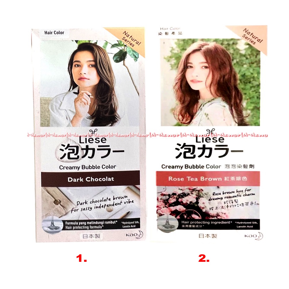 Liese Creamy Bubble Color Dark Chocolat Rose Tea Brown Cat Rambut Pewarna Rambut Warna Coklat Pink Natural Series Liesse Kao Hair Color