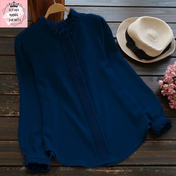 ISTANA MODE JAKARTA Lilac baju atasan wanita terbaru blouse korean style blouse wanita lengan panjang-LD110 NAVY
