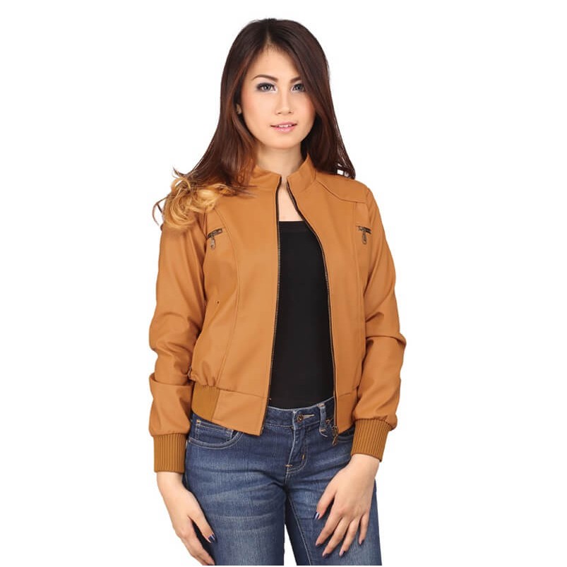 Jaket Wanita Coklat semi Kulit