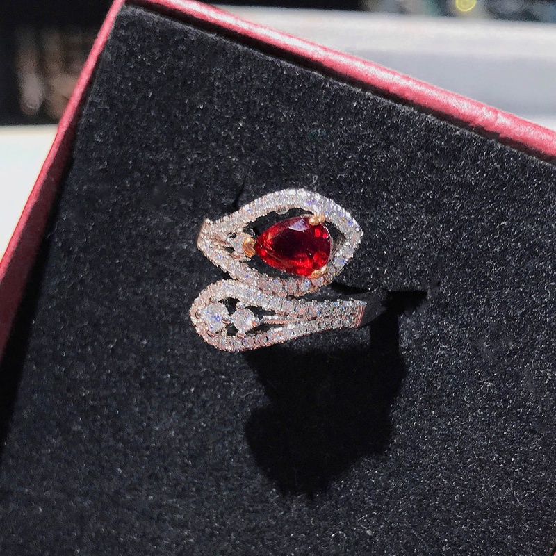 Fancyqube Cincin Sterling Silver 925 Desain Ular Hias Batu Zircon Merah Untuk Wanita