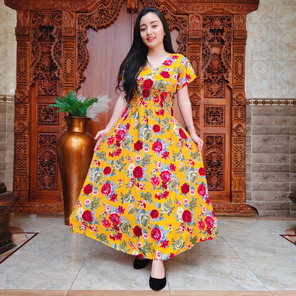 DASTER MOZA PRINT | BALI LONGDRESS-CANTIKA MUSTARD