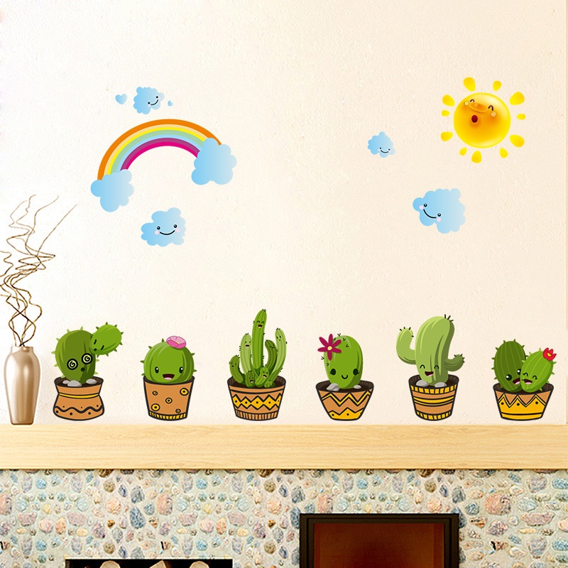 Reliza Wall Sticker Pot Garden Cactuc N Rainbow Kaktus Pelangi Stiker Dinding LDR96216