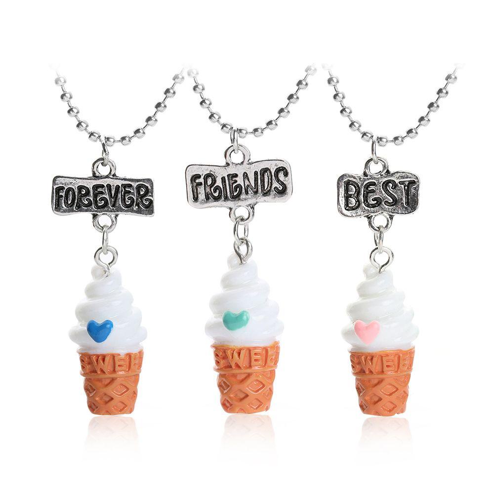 R-flower 3PCS/Set Kalung Best Friend Rantai Lucu Tiga Liontin Nada Perak