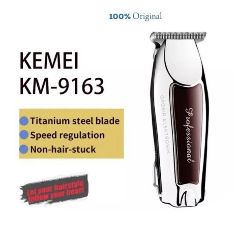 KEMEI 9163 KM 9163 ORIGINAL CUKUR RAMBUT JENGGOR KUMIS POWER TURBO WIRELESS STAIN STEEL HAIR CLIPPER