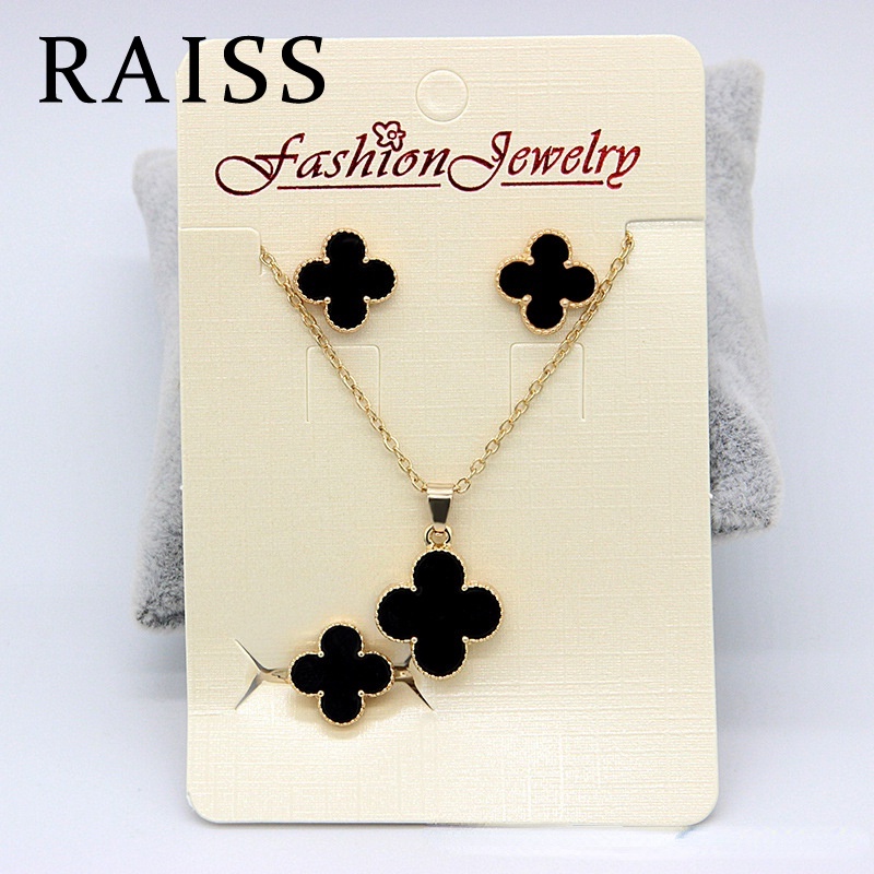 3pcs / Set Kalung Rantai Rose Gold 18K Dengan Liontin Daun Clover Untuk Wanita