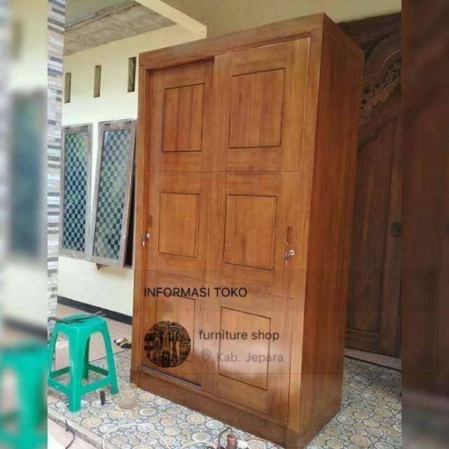 Lemari kayu jati pintu 2 kayu jati