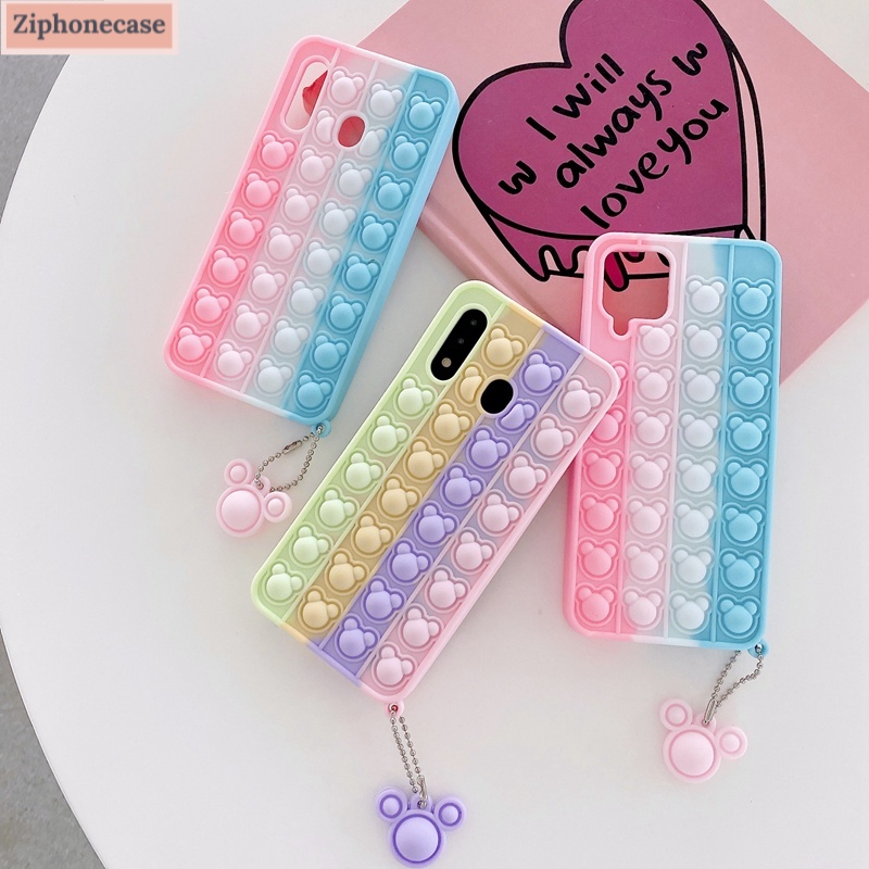 Soft Case Samsung S20fe S20 FE A21s A51 A31 A32 4G A50 A50s A30s A20 A30 A12 M12 S9 Pop It Bear Pink