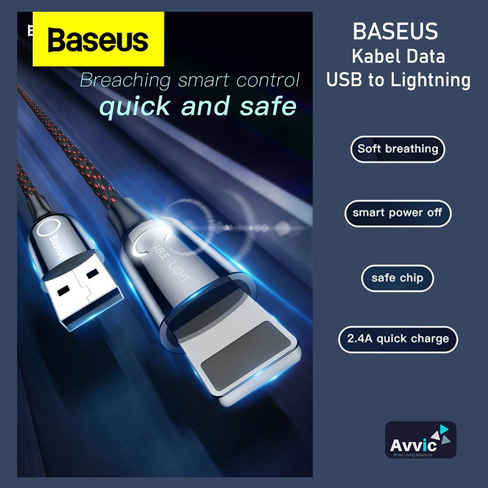 BASEUS Kabel Data USB to Lightning 2.4A C-Shaped Light Intelligent Power Off Auto Disconnect