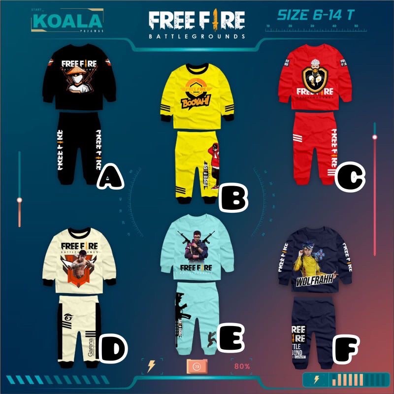 SETELAN FREE FIRE BY KOALA / SETELAN ANAK LAKI-LAKI JUNIOR USIA 6-14 tahun FREE FIRE HOOLAHOP