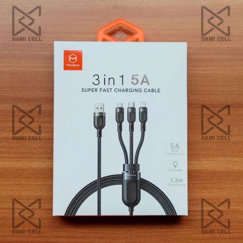 MCDODO CA-879 Kabel Data 3in1 Super Fast Charging Cable Charge 5A Original 1.2m MICRO + TYPE C + LIGHTNING