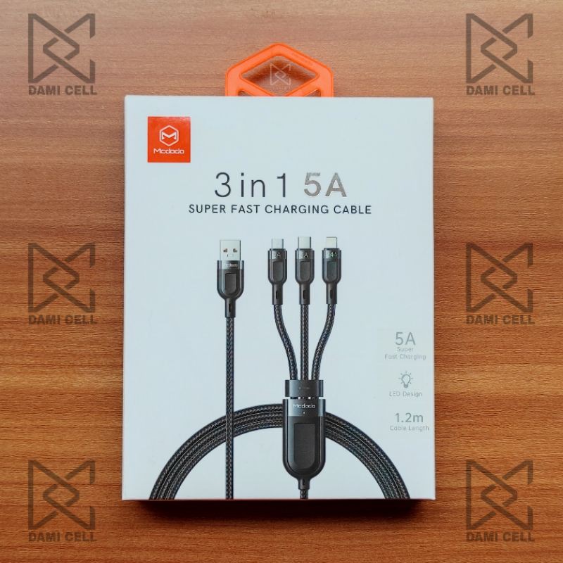 MCDODO CA-879 Kabel Data 3in1 Super Fast Charging Cable Charge 5A Original 1.2m MICRO + TYPE C + LIGHTNING