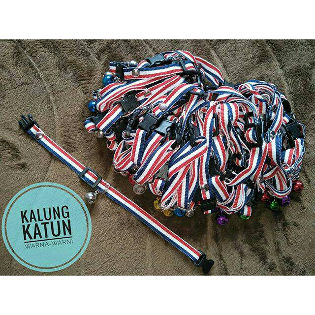 Kalung kucing katun warna warni  1cm 1 lonceng 14mm