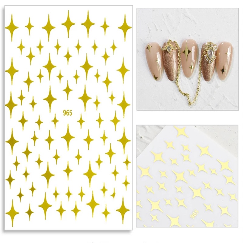 Stiker Kuku 3D Motif Bintang Warna Emas Untuk Dekorasi Manicure