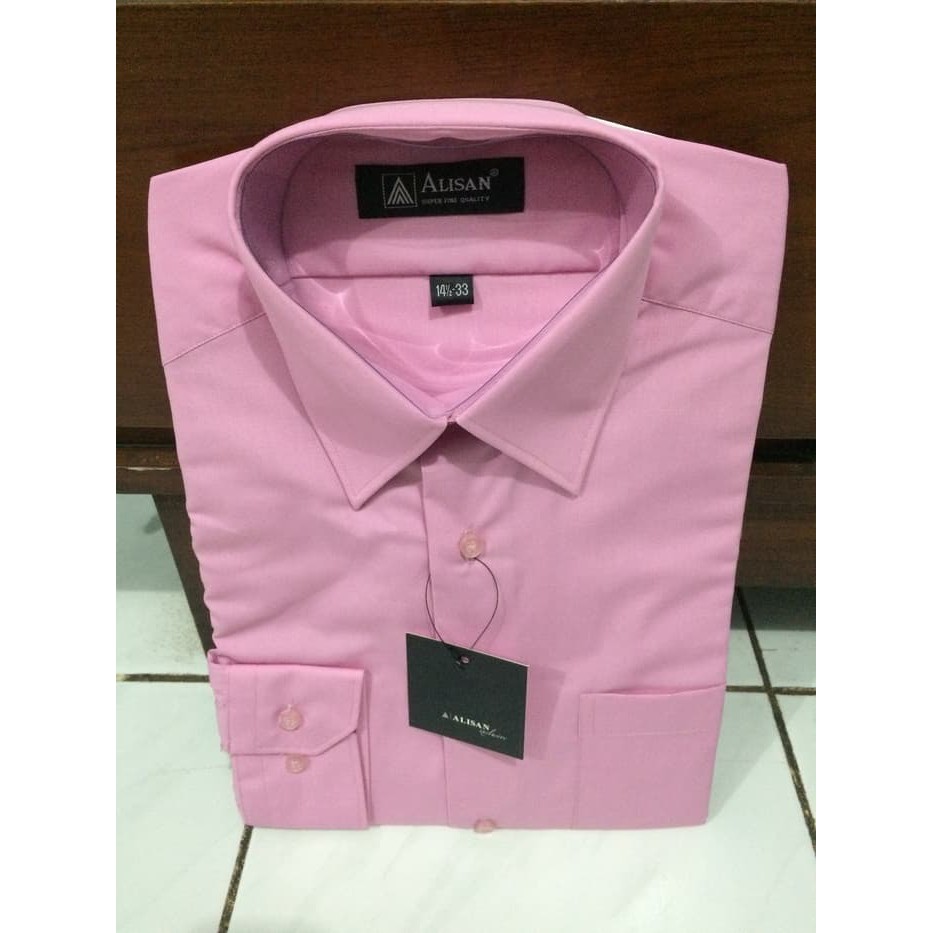NEW MT KEMEJA ALISAN POLOS PINK TUA LENGAN PANJANG 14.5-33