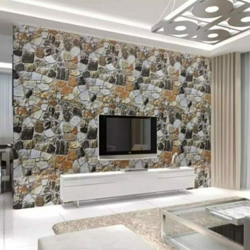 TERBAIK (COD) WALPAPER STICKER DINDING MOTIF BATU ALAM PECAH