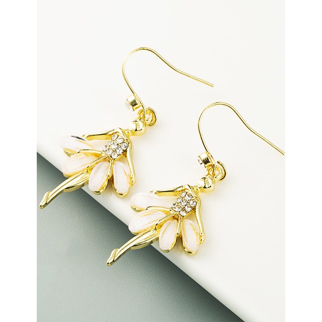 LRC Anting Gantung Fashion Golden Ballet Girl Alloy Diamond Earrings K76024