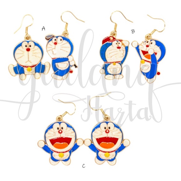 Anting Stud Wanita Happy Doraemon Earrings Motif Blue Cat GH 203431