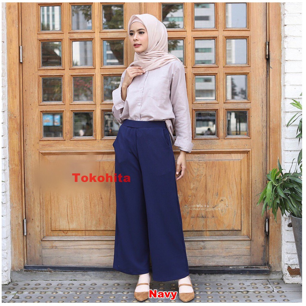 Morashop Kulot Panjang Bahan Scuba Fit to XL-Navy