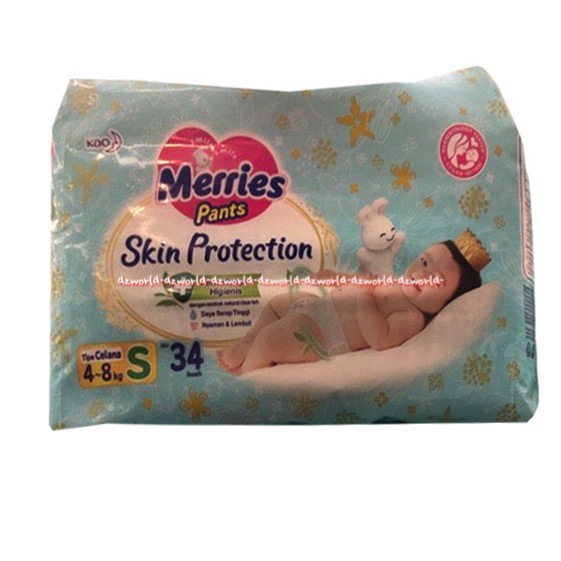 Merries Pants Skin Protection S34 Popok Celana Daya Serap Tinggi Small S 34pcs Mmerrie Celana Pant Bayi Baru Lahir Small S 34