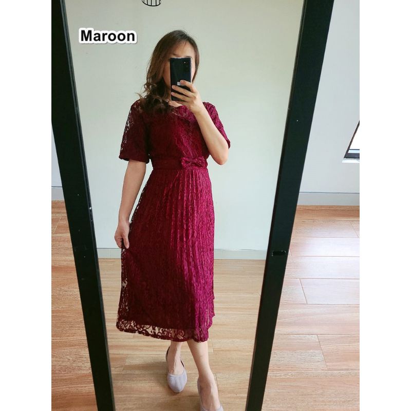 Dress brokat merah maroon jumbo Ld 120