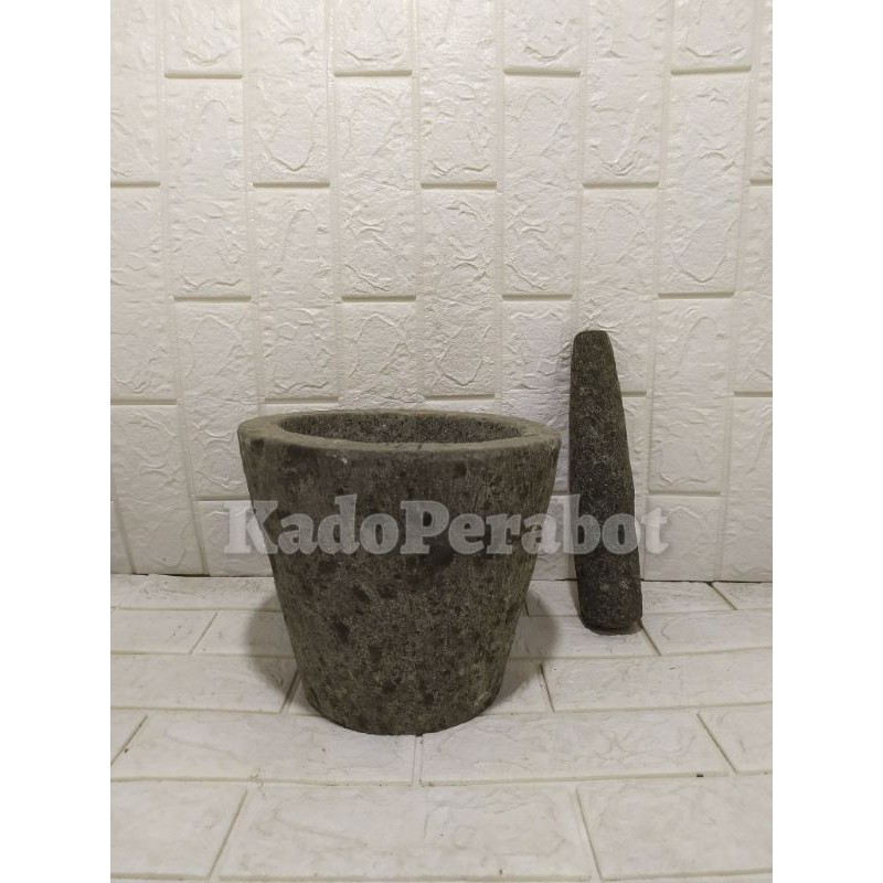 Lumpang Batu Bubut Asli 24 cm - Tumbukan Batu - Tumbukan Dapur Batu