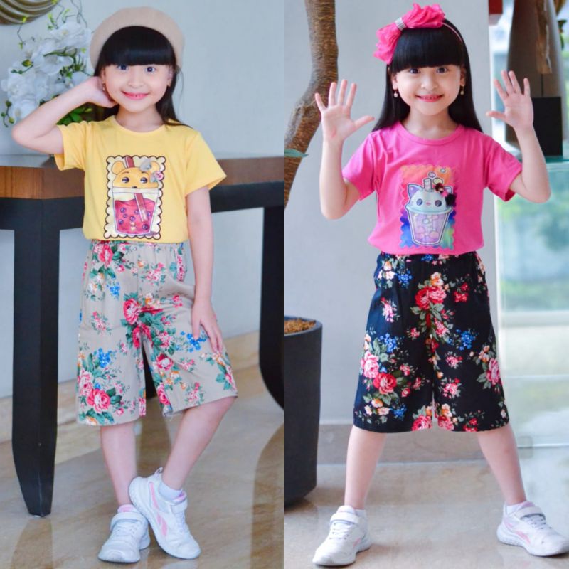 Setelan anak perempuan celana kulot/baju anak perempuan kekinian/setelan anak cewek 4tahun-11tahun/p