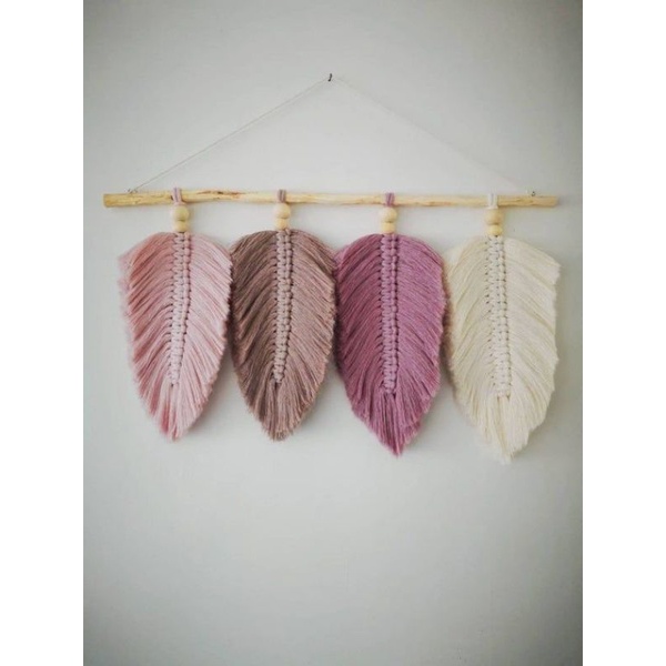 READY STOK) macrame HIASAN DINDING DAUN pink / macrame wall hanging (HD 057)