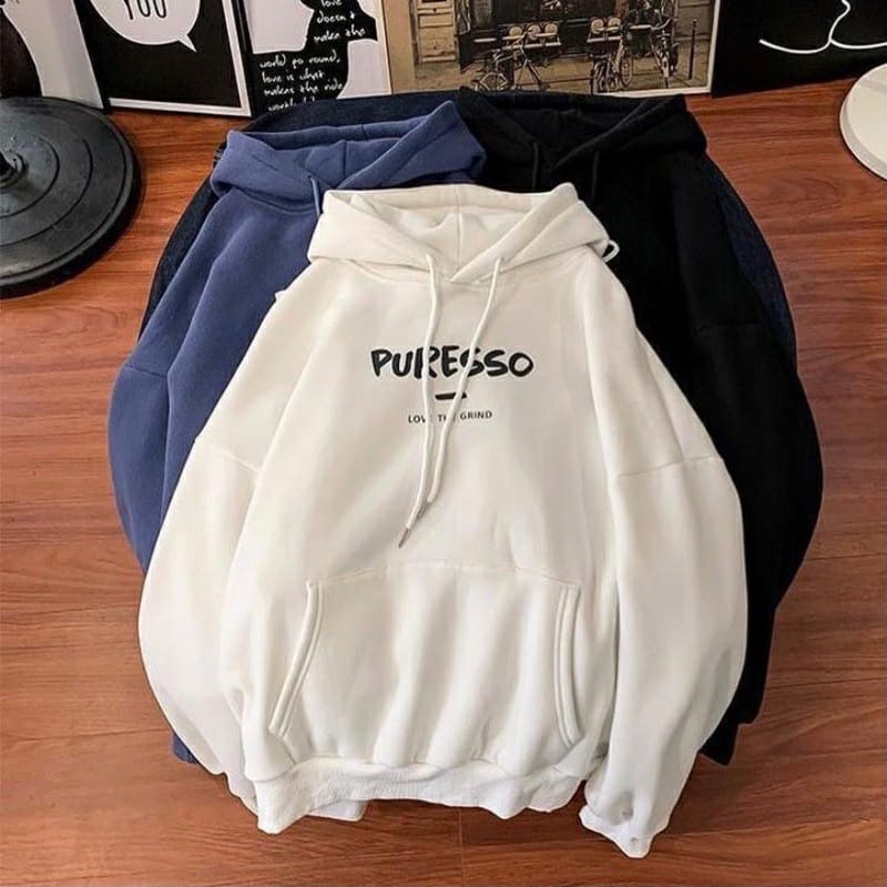 PURESSO LOVE THE GRIND HOODIE SWEATER PULLOVER VINTAGE SWEATER WANITA BAHAN FLEECE