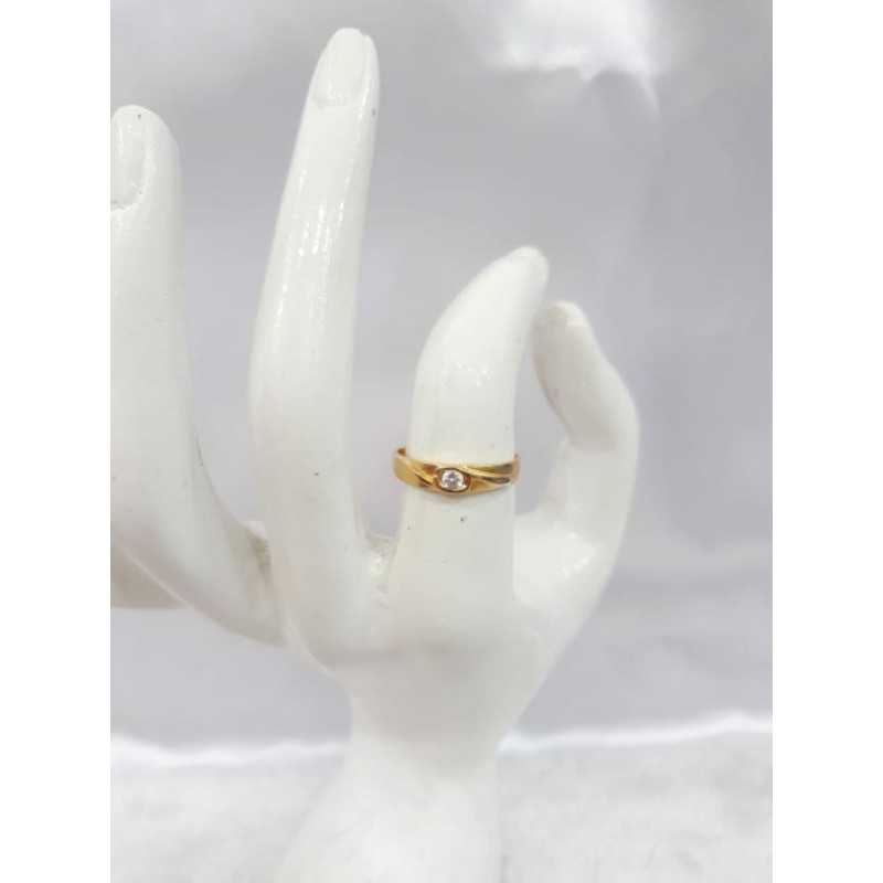 CP1235F238F cincin kawin model permata putih simple emas kuning asli cincin kawin couple bridal new