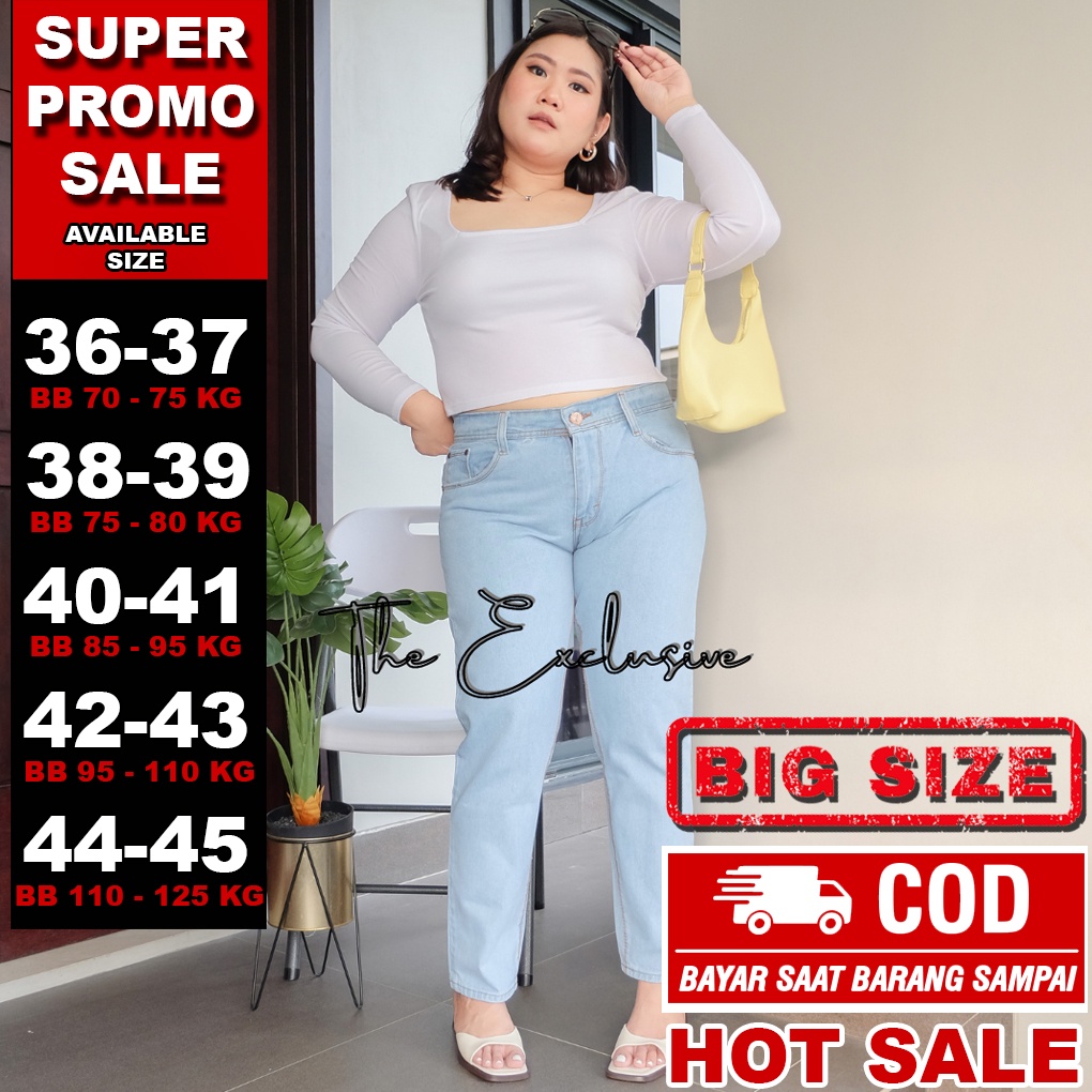 Celana Boyfriend Jeans Wanita Jumbo BB 65 - 125 KG Celana Baggy Jeans Bigsize Highwaist Boyfriend