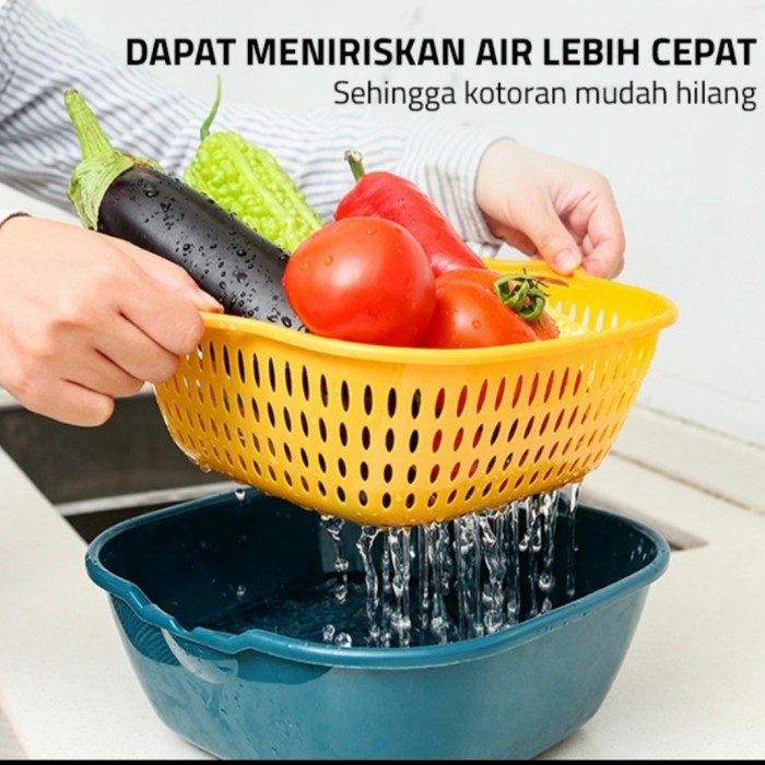 SET 6 in 1 Keranjang Baskom Pengering Peniris Sayuran Buah Wadah Cuci