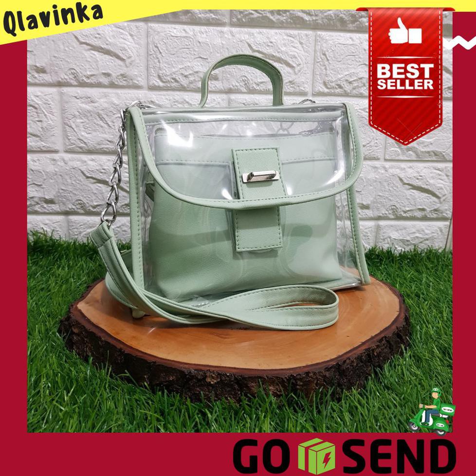 Qlavinka - Tas Selempang Wanita SlingBag Transparan Vallen