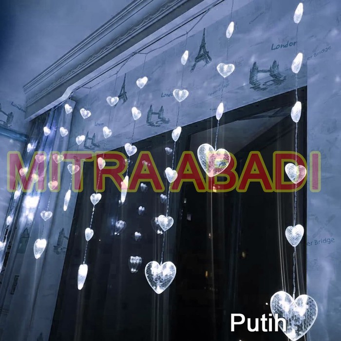 Lampu Natal Tirai LED 12 Big Love &amp; 48 Small Love / Hati