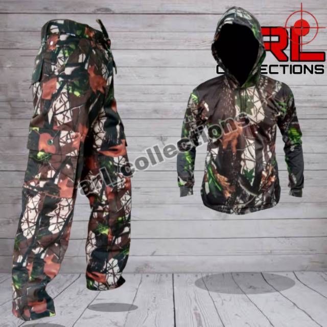 SETELAN HUNTING LORENG PERBAKIN/SETELAN SATU SET CELANA PDL+KAOS HODDIE LORENG PERBAKIN/CAMO/HUNTING