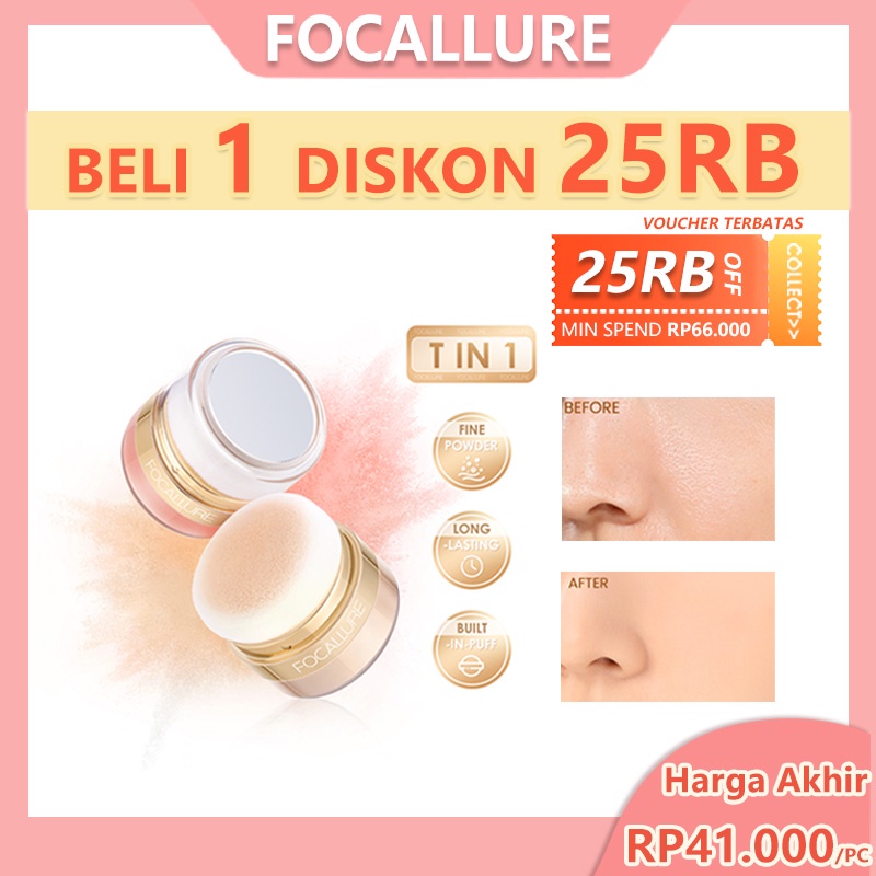 FOCALLURE Mushroom Head bedak tabur Blush Instant Retouch Oil-control Setting Powder Loose Pwder Long-lasting Lighweight Breathable Powder