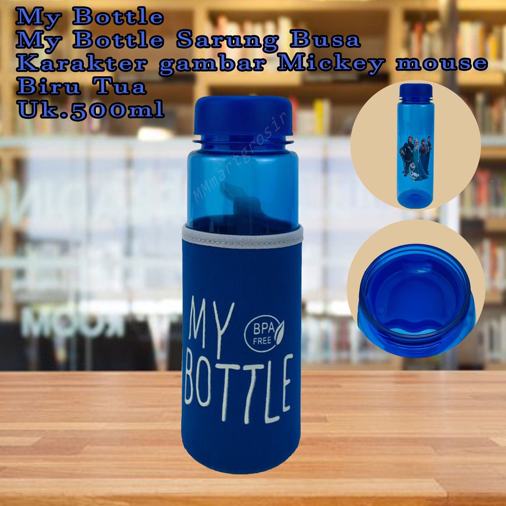 My Bottle / Botol minum Sarung Busa / karakter gambar Frozen / Biru tua / 500ml