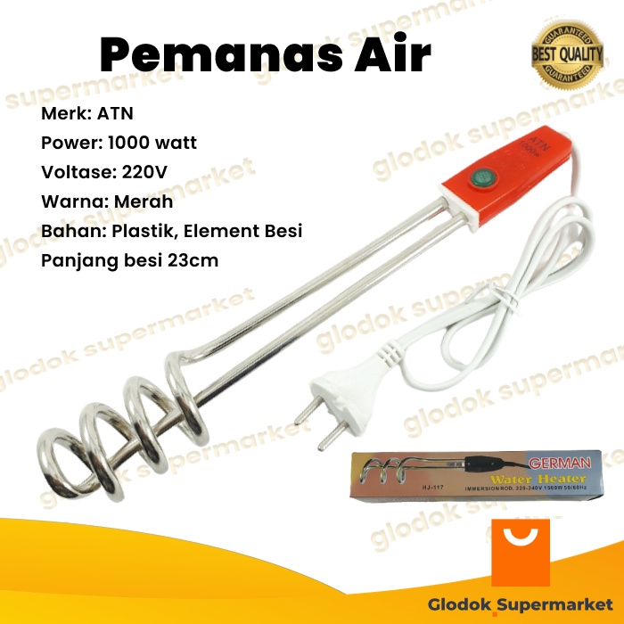 Pemanas Air Listrik 1000 Watt Water Heater Portable 220v ATN Indikator Lampu 1000w