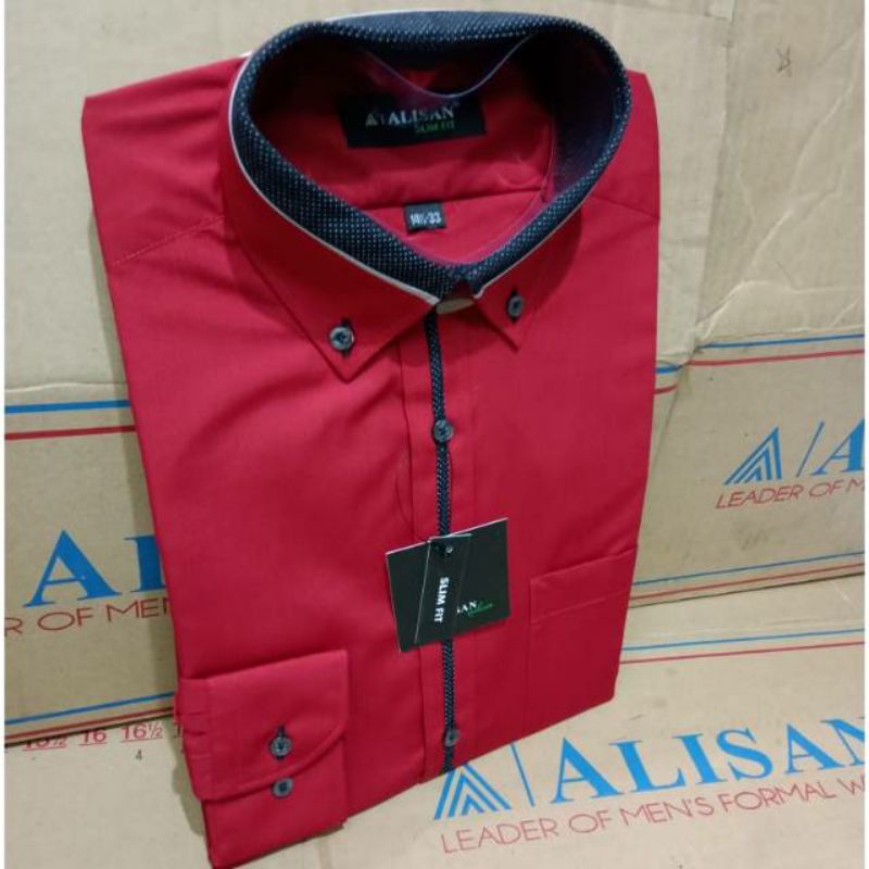 ALISAN, KEMEJA ALISAN KEMEJA KANTOR, KEMEJA ALISAN MERAH BATA, ALISAN MERAH BATA LIST, ALISAN MERAH BATA SLIMFIT