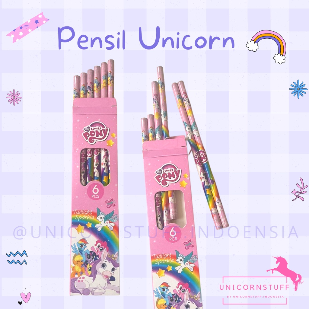 SET 6 PCS Pensil Unicorn Alat Tulis Cewek Lucu Anak Sekolah HB Pony