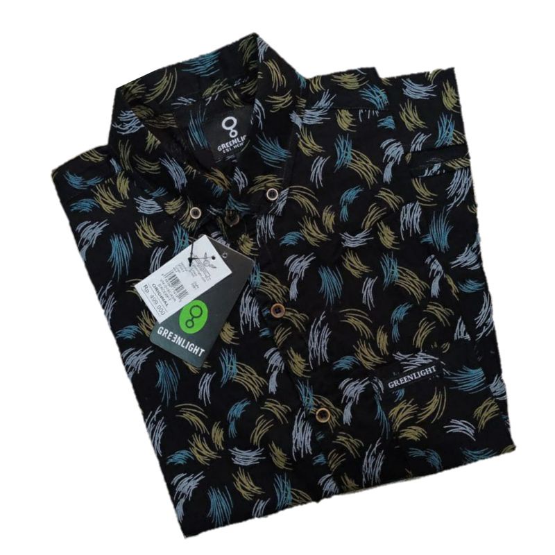 PAKAIAN ATASAN BAJU HEM KEMEJA PRIA LENGAN PENDEK SURFING KASUAL MOTIF BUNGA DAUN ABSTRAK GARIS KOTA